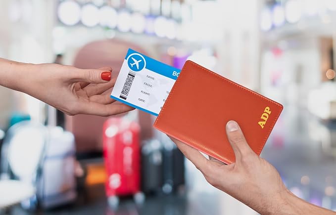 Personalized Monogrammed Orange Leather RFID Passport Wallet - Image 7