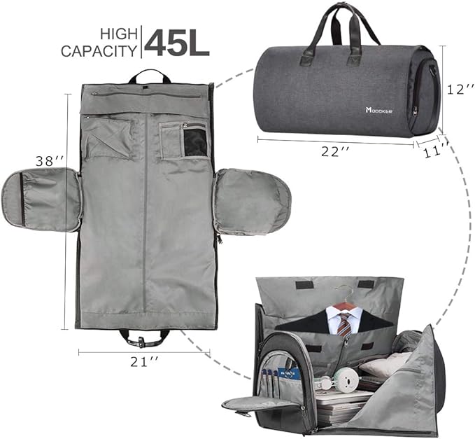 Convertible Garment Bag with Shoulder Strap, Modoker Carry on Garment Duffel Bag - Image 3