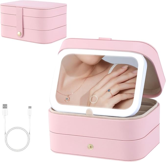 Travel Jewelry Case with LED Lighted Mirror, Personalized Birthday Gifts by Unknown