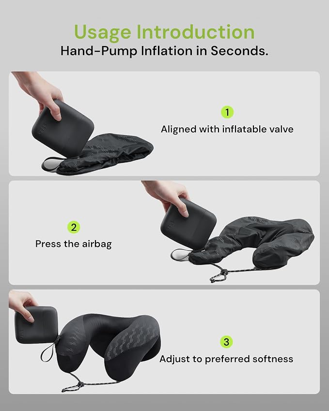 BENEUNDER Travel Neck Pillow for Airplane, Inflatable Compact 360°Head Support - Image 7