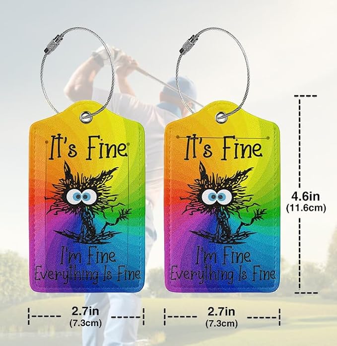 2 Pack Luggage Tags for suitcases Funny Cute Rainbow I'm Fine It's Fine Luggage - Image 2