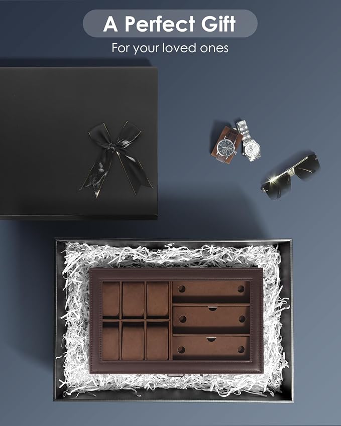Watch Jewelry Box Organizer, 6-Slot 2-Layer Watch Case and Sunglasses Storage - Image 7