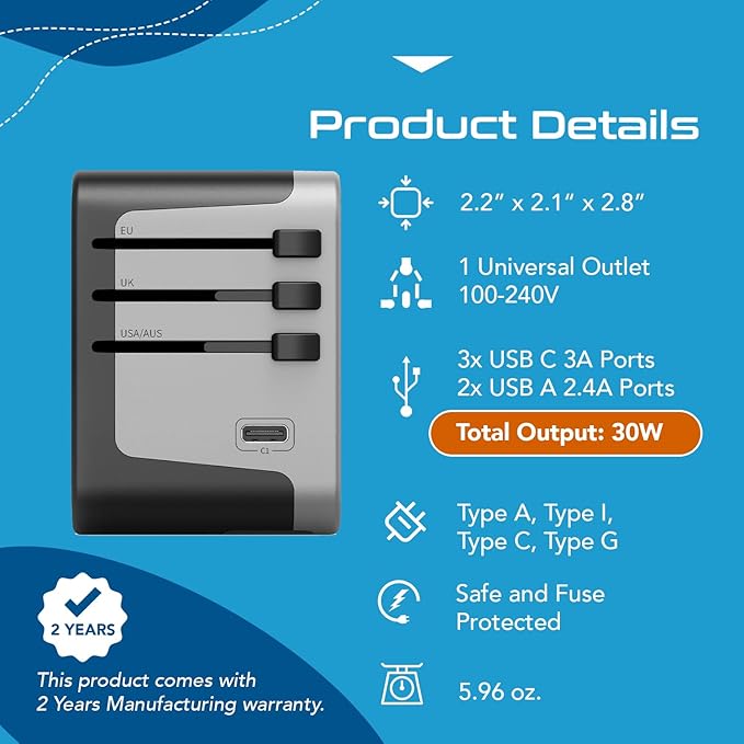 Universal Travel Power Adapter, Ceptics 6 in 1 Worldwide International Wall - Image 4