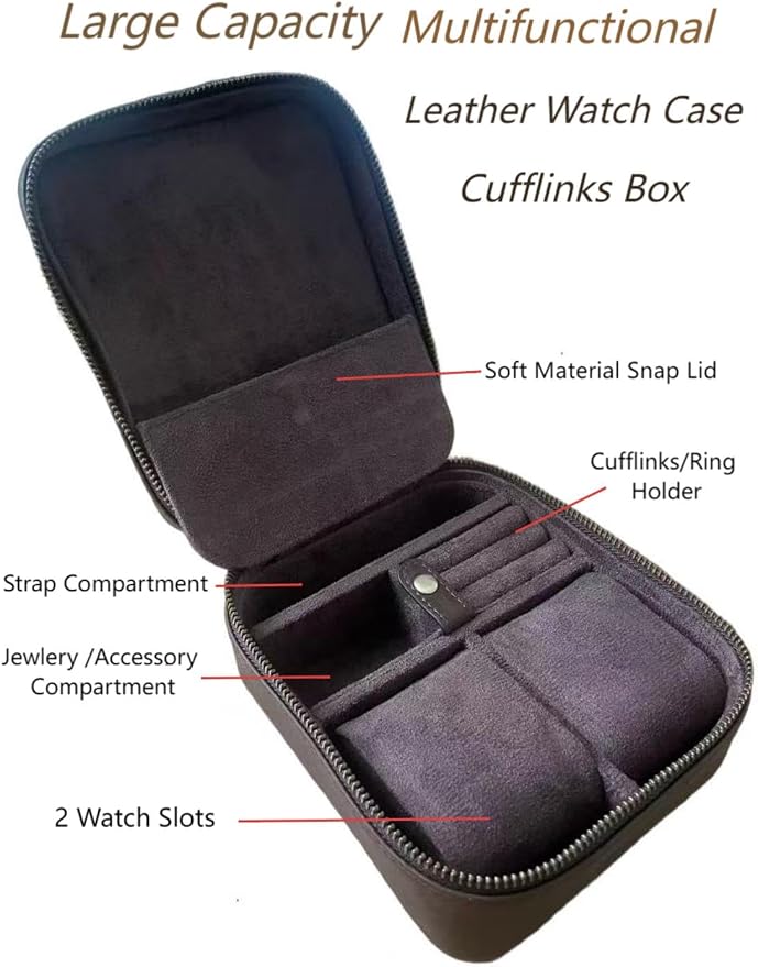 Watch Travel Case for Men, Genuine Leather Watch Case Travel Jewelry Case - Image 3