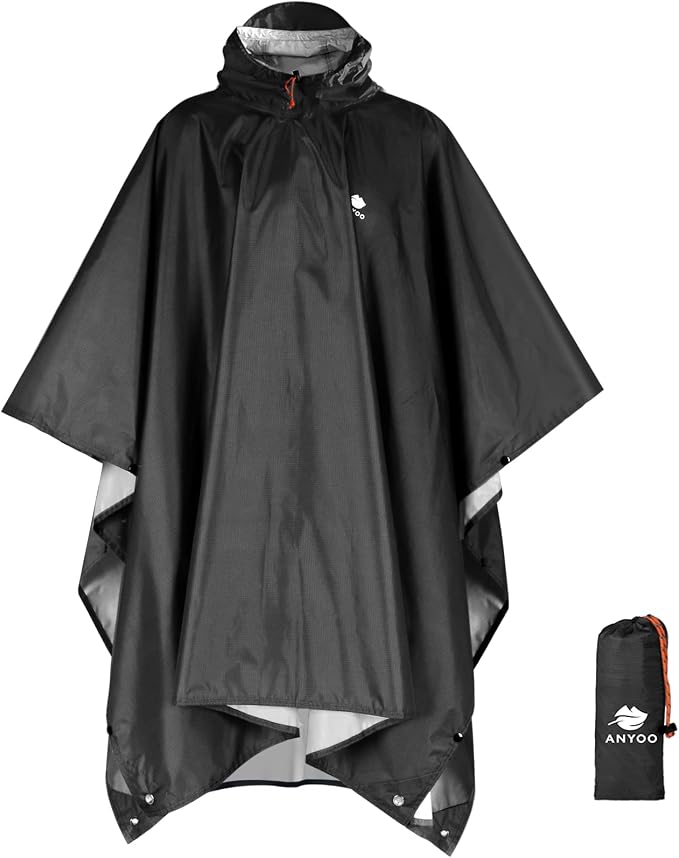 ANYOO Hooded Rain Poncho for Adults Waterproof Lightweight Rain Coat for Men by Anyoo