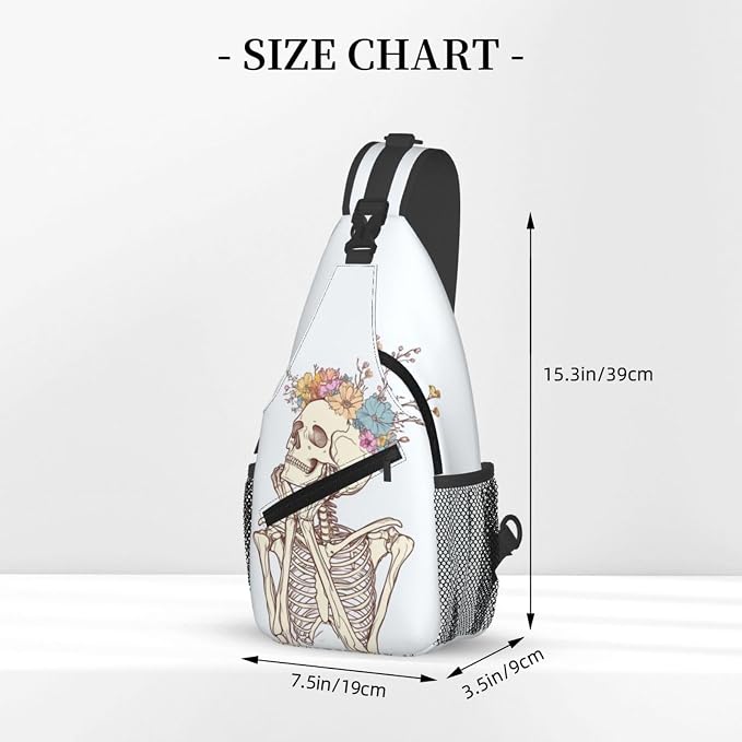SUPLUCHOM Sling Bag Skeleton Flower Skull Hiking Daypack Crossbody Shoulder - Image 3