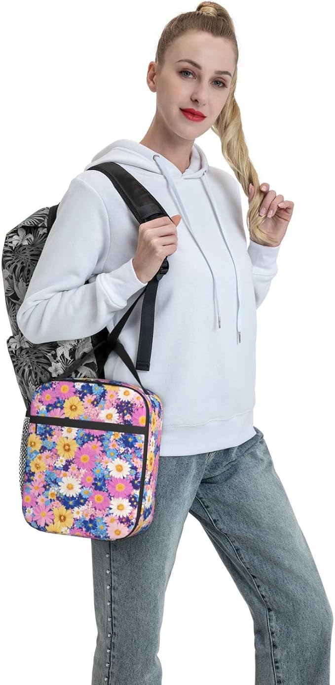 Floral Insulated Lunch Box for Women Men Floral Lunch Bag for Travel, or - Image 7