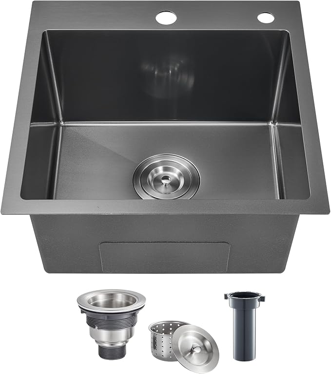 POPFLY 18×18 Inch Drop In Bar Prep Sink, 304 Stainless Steel Top mount Handmade by POPFLY
