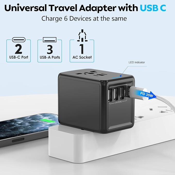 JMFONE 35W PD Universal Travel Adapter, Fast Charging International Power Plug - Image 2