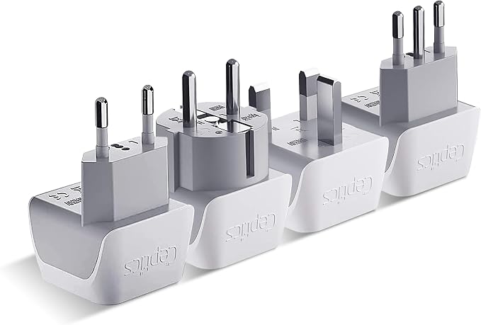 Ceptics European Plug Adapter 4 Pack Set, USA to Europe, France by Ceptics