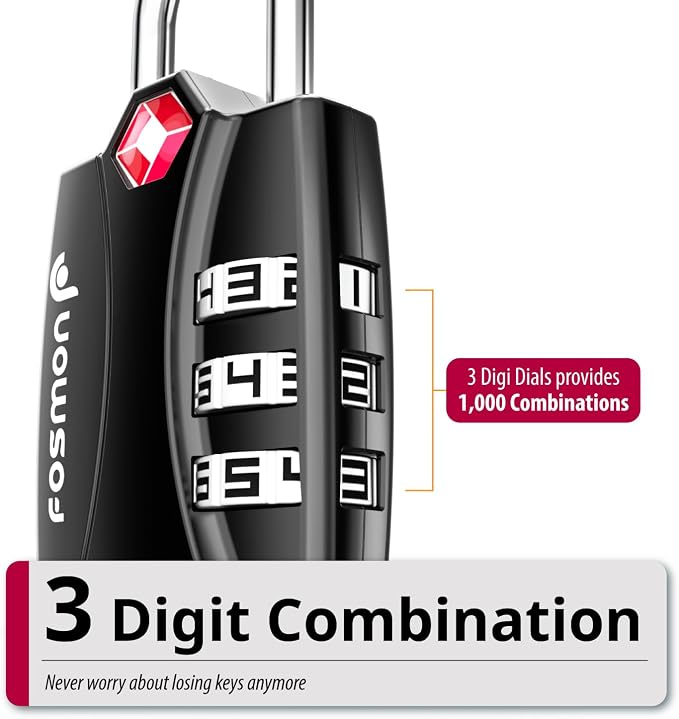 TSA Accepted Luggage Locks, Fosmon Open Alert Indicator 3 Digit Combination - Image 3