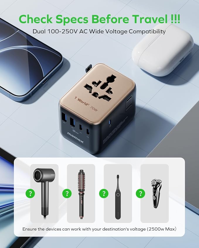 MOMAX Mini Universal Travel Adapter, GaN 70W International Power Adapter - Image 9