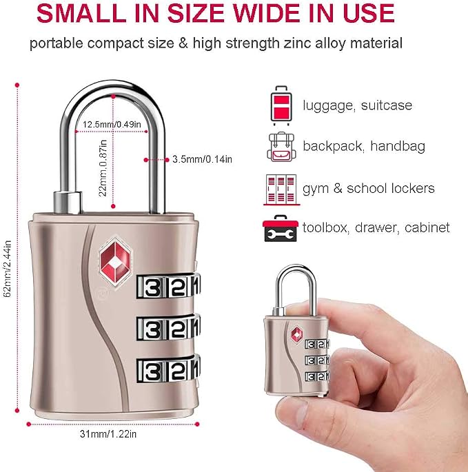 ZHEGE Luggage Locks, TSA Approved Locks, 3 Dial Zipper Lock - Image 4