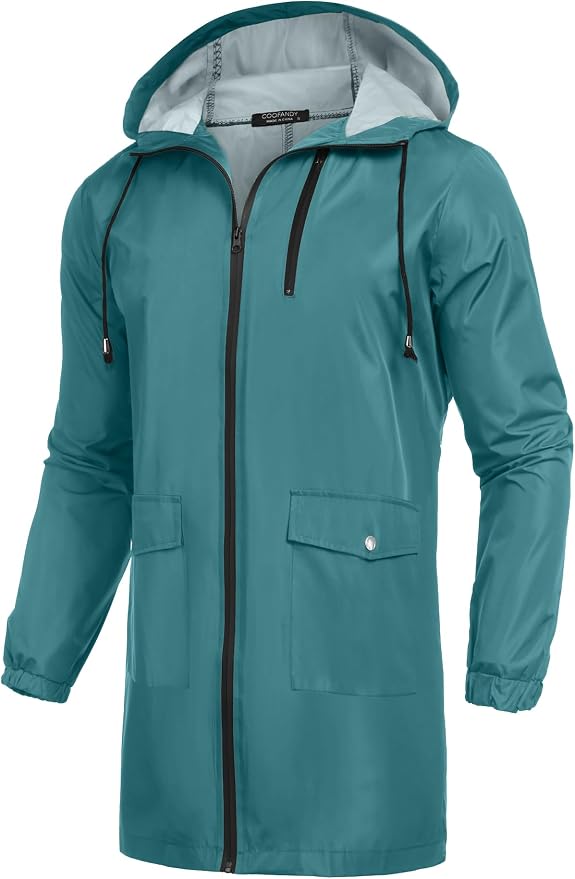 COOFANDY Men's Long Raincoat Ligtweight Rain Jacket Waterproof Outdoor Jackets by COOFANDY