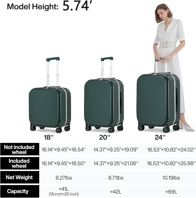 mixi Carry On Luggage, Travel Rolling Luggage Aluminum Frame PC Hardside - Image 6