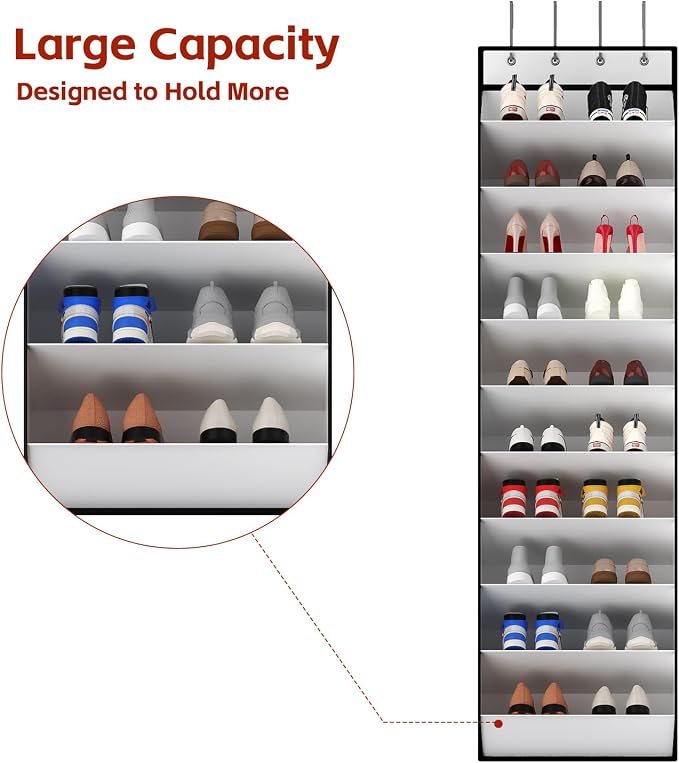 KEEPJOY 10 Tiers White Over Door Shoe Organizer Storage, Hanging Shoe Holder - Image 6
