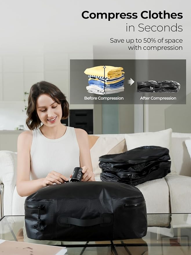 Vacuum Bags for Travel, 180° Open Zipper, IP67 Waterproof, Reusable Space Saver - Image 4