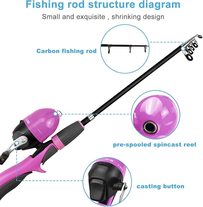 Urban Deco Kids Fishing Pole Set Portable Telescopic Kids Fishing Rod and Reel - Image 2