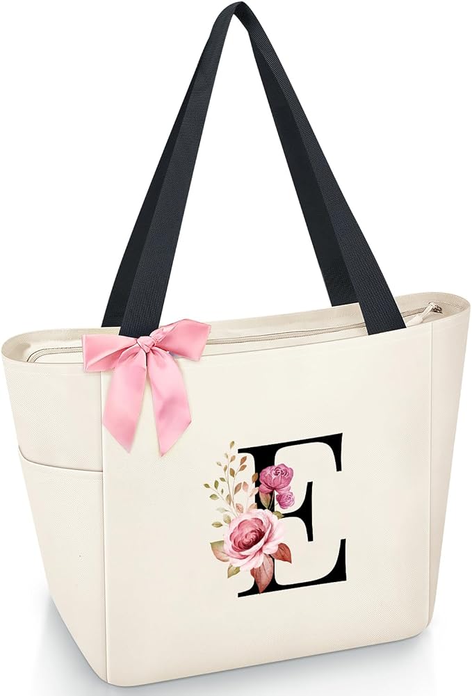 Vavabox Tote Bag, A-Z Initial Monogrammed Waterproof Tote Bag, Bridesmaid Gifts by Vavabox
