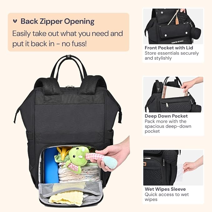 BabbleRoo Diaper Bag Backpack, Stroller Straps & Pacifier Case, Unisex Stylish - Image 5