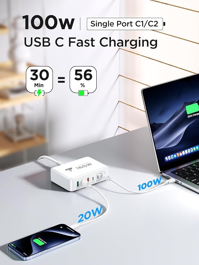 165W USB C Charger Block, 6 Port Multi USB-C Charging Station, 100W PD Fast - Image 5