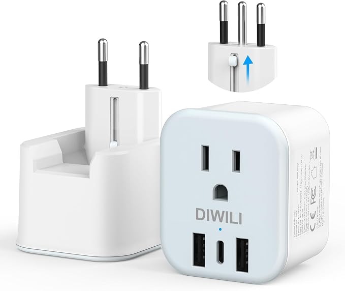 European Travel Plug Adapter, Foldable Power Adapter by DIWILI