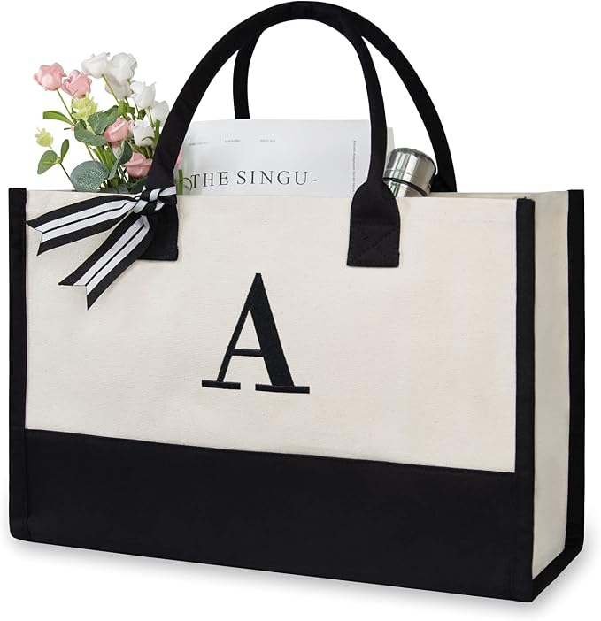 TOPDesign Embroidery Initial Canvas Tote Bag, Personalized Present Bag by TOPDesign
