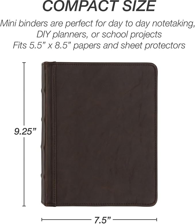 Samsill Vintage Leather Mini 3 Ring Zipper Binder, 1 Inch Round Ring Capacity - Image 7