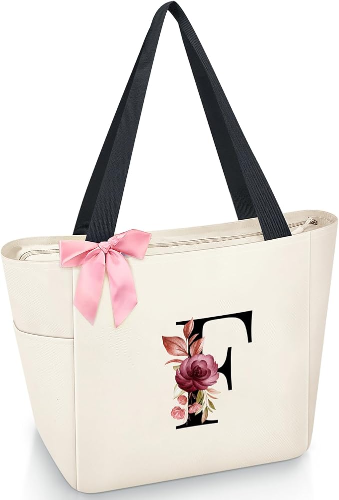 Vavabox Tote Bag, A-Z Initial Monogrammed Waterproof Tote Bag, Bridesmaid Gifts by Vavabox