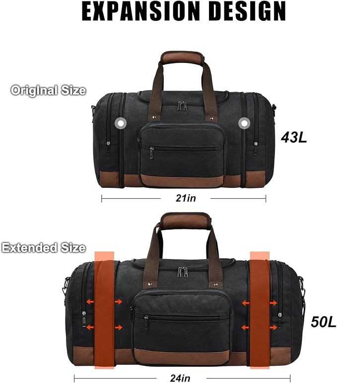 Dimayar Canvas Duffle Bag for Travel, Expandable Carry on Bag, Overnight - Image 4