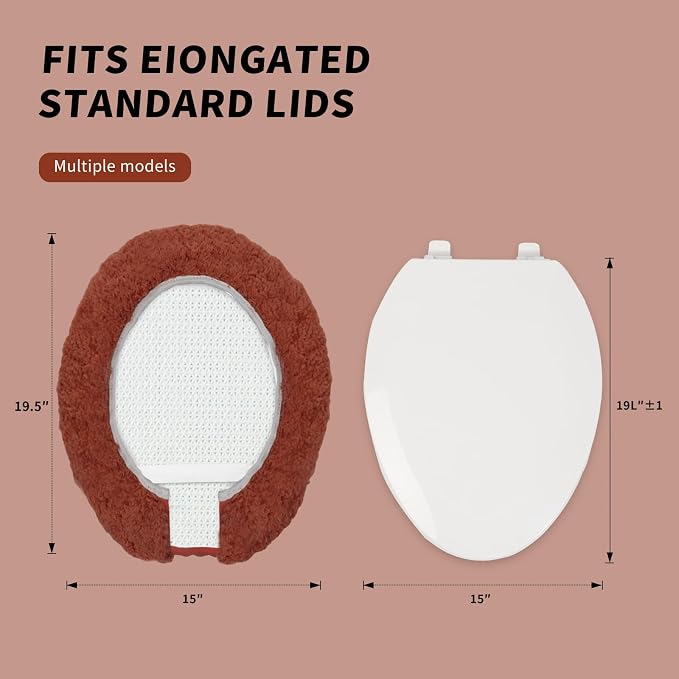 Microfiber Elongated Toilet Seat Cover 19.5"x 15" Machine Washable Solid Toilet - Image 2