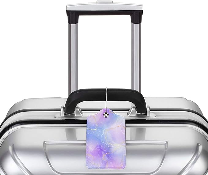 2Pcs Light Purple Blue Leather Luggage Tags - Image 6