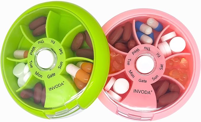 INVODA Weekly Pill Organizer 7 Compartment Rotating Pill Box - Image 6