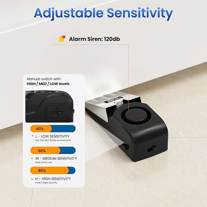 HOSOM Door Stop Alarm for Home & Travel Safety, 120dB Loud Siren Door Stoppers - Image 4
