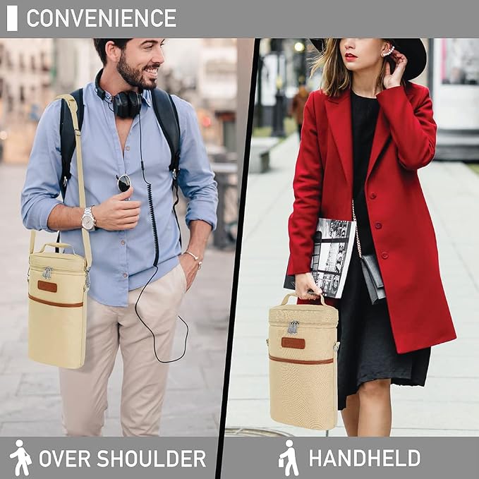 opux 2 Bottle Wine Carrier Tote, Insulated Leakproof Wine Cooler Bag, Wine - Image 6