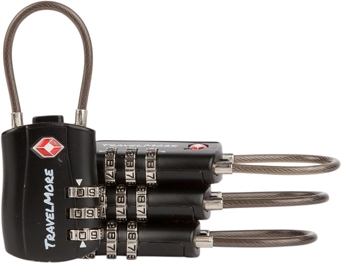 4 Pack TSA Approved Travel Combination Cable Luggage Locks by TravelMore