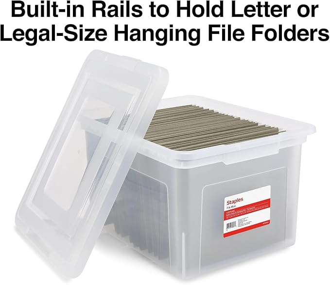 STAPLES Hanging File Folder Box, Storage Bin Organizer, Snap Lid, Letter & - Image 3