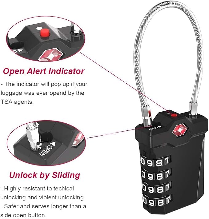 ZHEGE TSA Cable Luggage Lock, 4 Digit Zipper Lock - Image 4