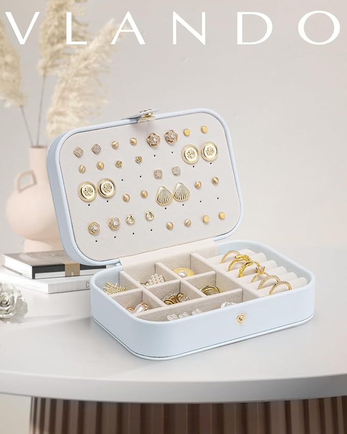 Vlando Travel Jewelry Case, PU Leather Travel Jewelry Box - Image 2