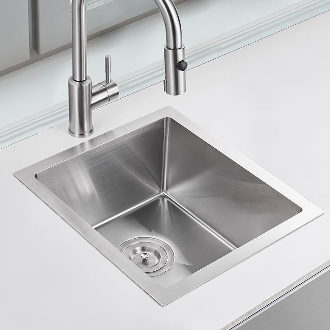 POPFLY 15x17 Inch Undermount Bar Prep Sink, 15” Undermount Rectangle Kitchen - Image 8