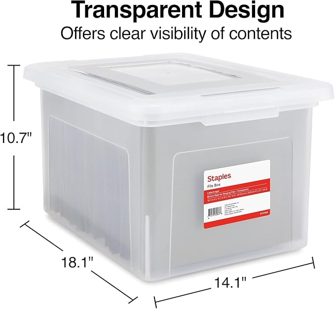 STAPLES Hanging File Folder Box, Storage Bin Organizer, Snap Lid, Letter & - Image 6