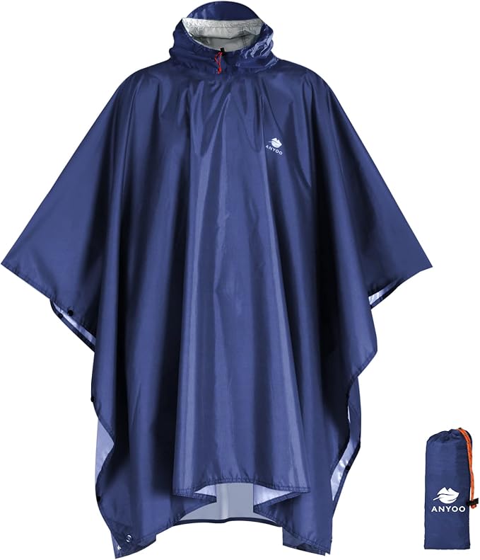 ANYOO Hooded Rain Poncho for Adults Waterproof Lightweight Rain Coat for Men by Anyoo
