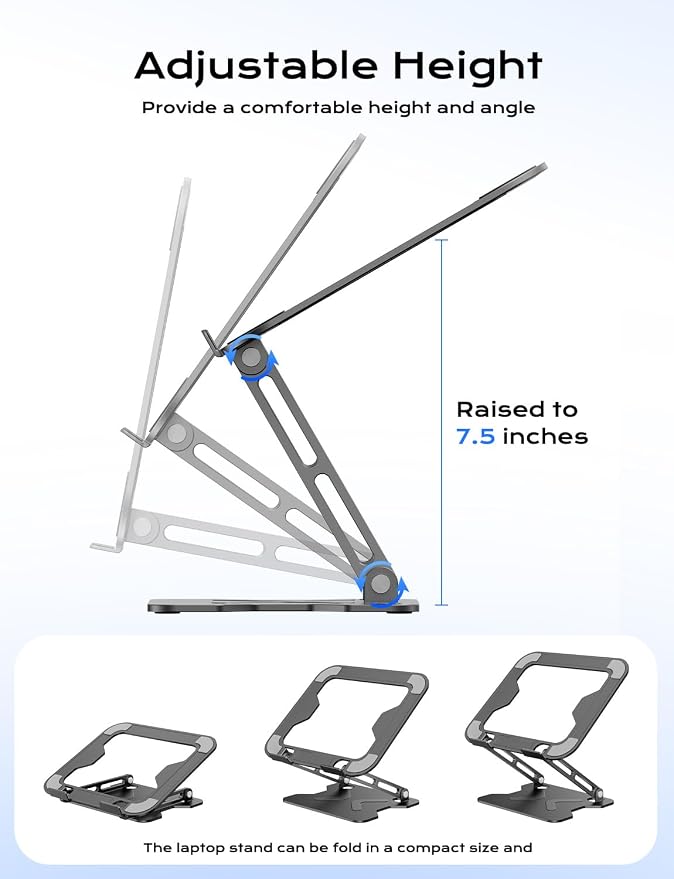Adjustable Laptop Stand for Desk, Metal Foldable Laptop Riser, Portable Laptop - Image 3