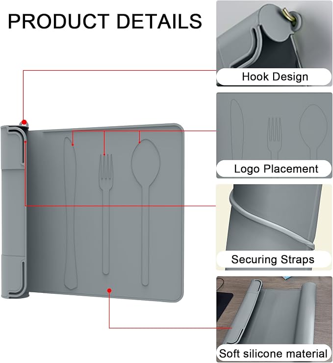 Utensil Box, Tableware Silicone Portable Box Silverware mat, Suitable - Image 3