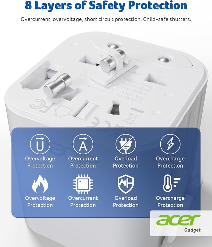 Acer US to Europe Plug Adapter, Universal Travel Adapter, International Power - Image 7