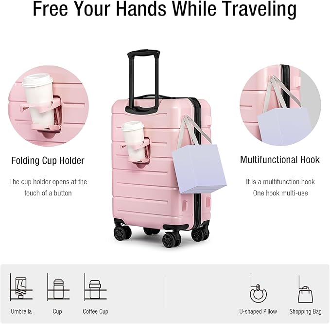 KYME Pink Hardside Carry On Luggage 22x14x9 Airline Approved - Image 2