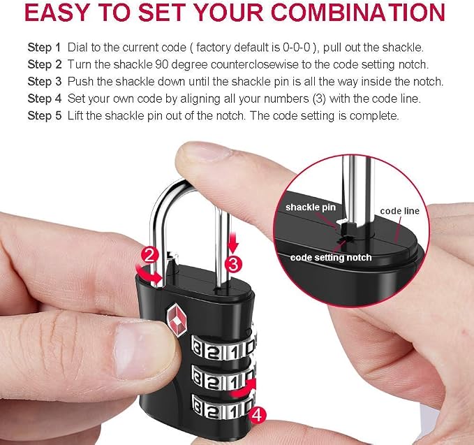 ZHEGE Luggage Locks, TSA Approved Locks, 3 Dial Zipper Lock - Image 7