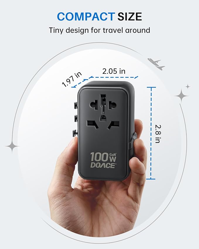 DOACE Universal Travel Adapter, 100W GaN 3.0 European Travel Plug Adapter - Image 8
