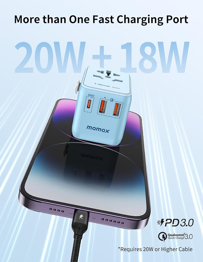MOMAX Universal Travel Adapter, 20W+18W International Plug Adapter - Image 2