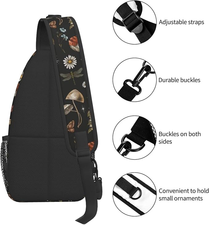 SUPLUCHOM Sling Bag Vintage Mushroom Leaf Forest Hiking Daypack Crossbody - Image 5